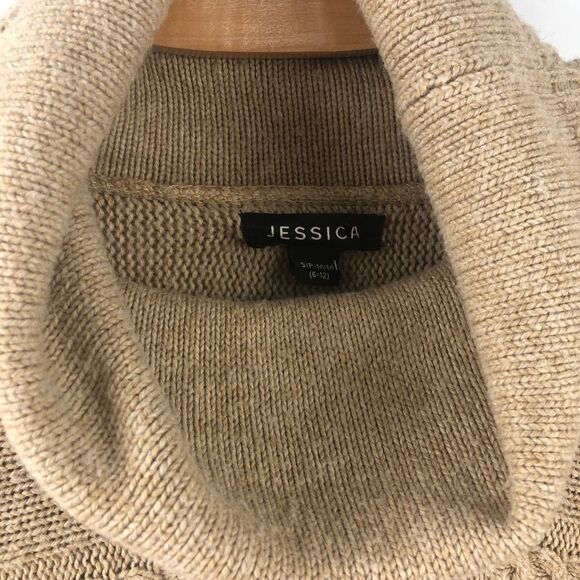 * Jessica Camel Cable Knit Cowl Neck Poncho Sweater - Picture 4 of 7